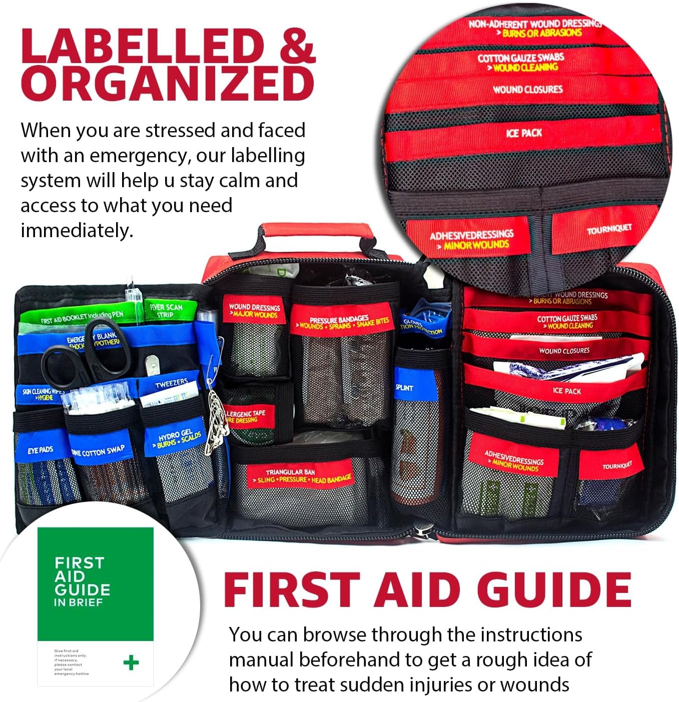 Kits de primeros auxilios Pro con sistema Molle portátil, kits avanzados de primeros auxilios, kits de supervivencia de emergencia para trauma, kits médico para el hogar