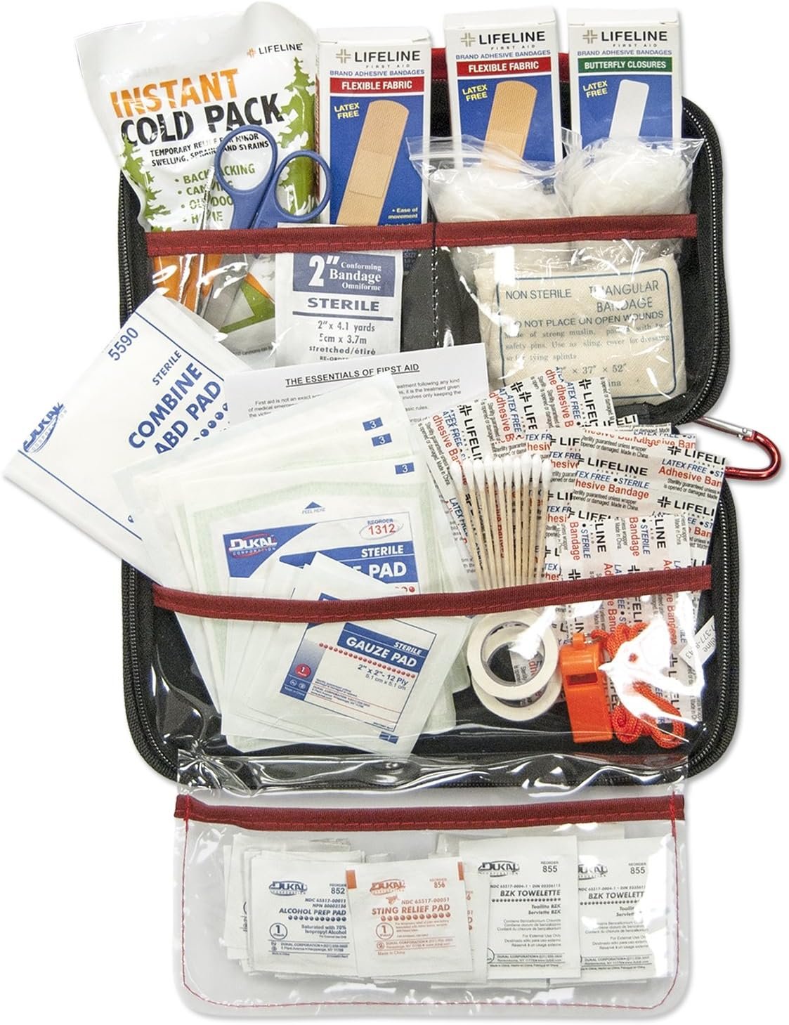 como es la organización interna del kit de Primeros auxilios para autos Lifeline AAA Tune Up de 121 piezas